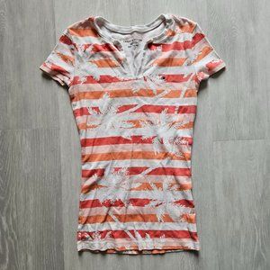 Red orange white striped Tommy Hilfiger top with palm tree design